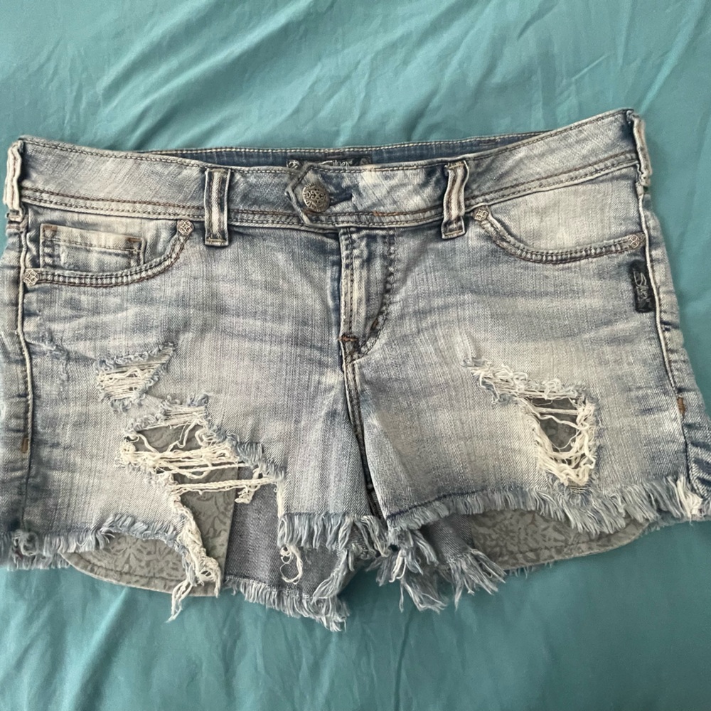 Silver Trinity Distressed Denim Cutoff Shorts